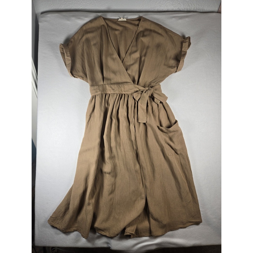 Cotton Bleu Women's Wrap Dress Brown Cotton Blend Size L Tie Waist